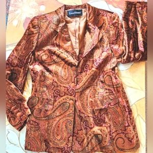 LOUIS FERAUD Vtg 80s Blazer RUST Paisley Groovy MOD Velvet Jacket Coat 40 EUVC